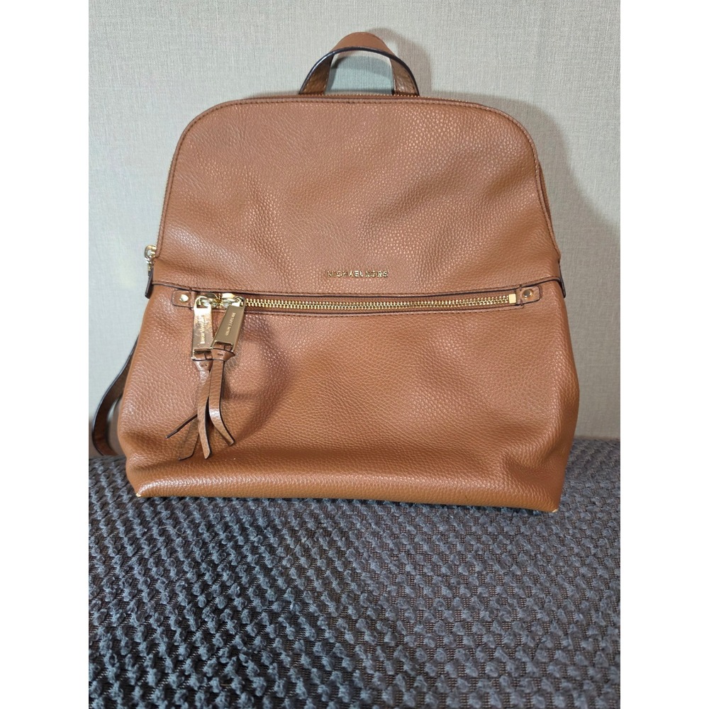 Michael Kors Brooklyn Tan Pebbled Leather Backpack Gold Hardware Acorn Bag